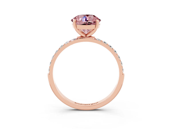 Rose gold Round Cut Morganite Solitaire Ring with Round  Pavé Band and Prong Setting