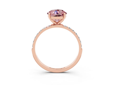 Rose gold Round Cut Morganite Solitaire Ring with Pave Band and Four Prong Setting_27