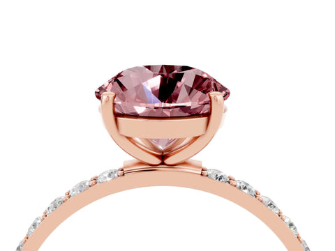 Rose gold Round Cut Morganite Solitaire Ring with Pave Band and Four Prong Setting_28