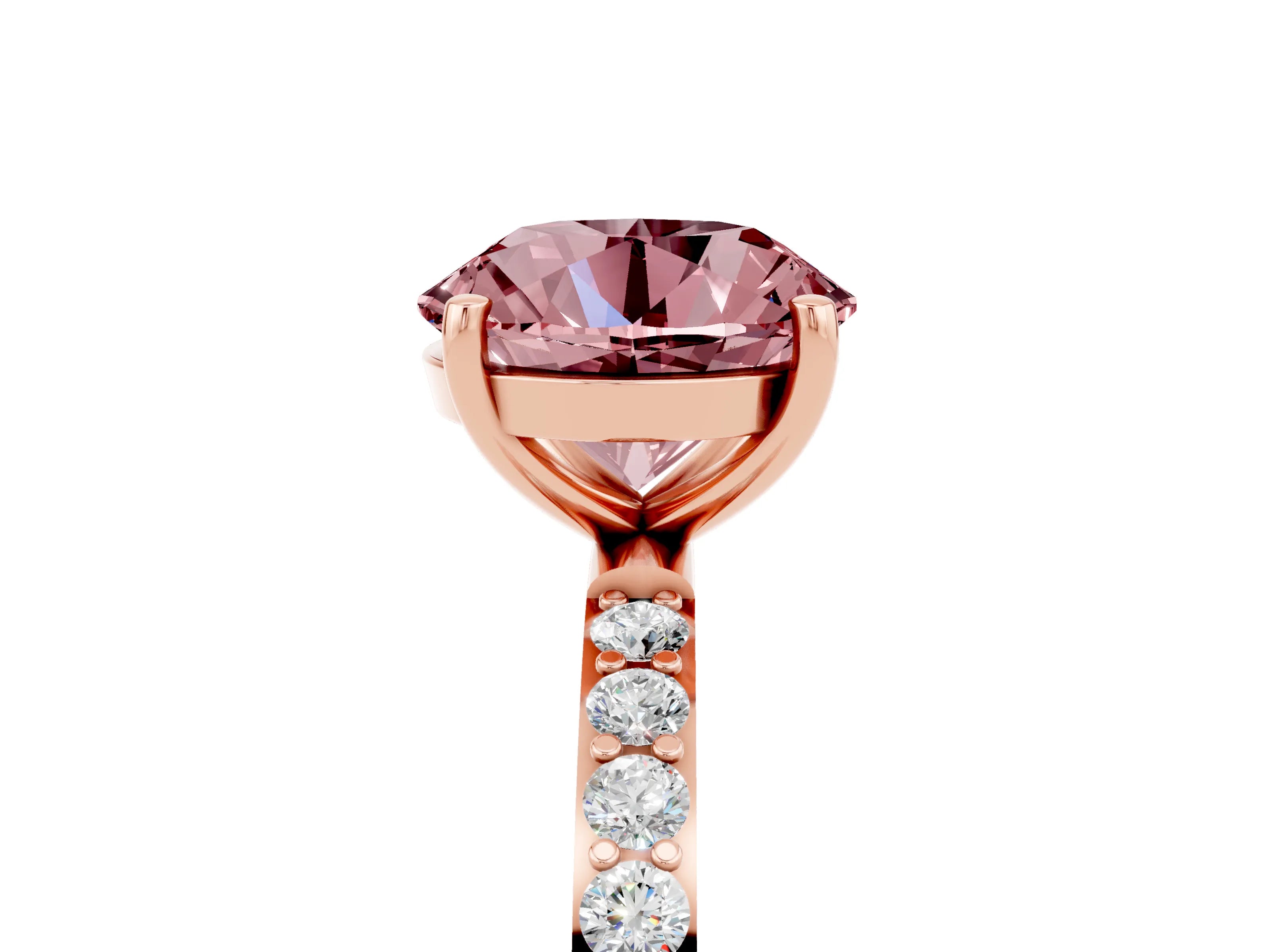 Rose gold Round Cut Morganite Solitaire Ring with Pave Band and Four Prong Setting_29