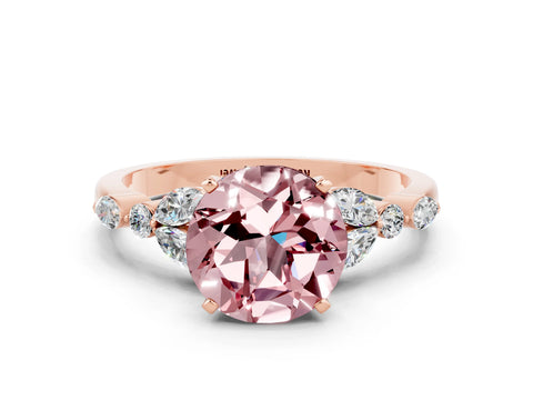 Rose gold Round Cut Morganite Solitaire Ring with Side Stones and Four-Prong Setting_12