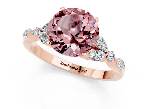 Rose gold Round Cut Morganite Solitaire Ring with Side Stones and Four-Prong Setting_13