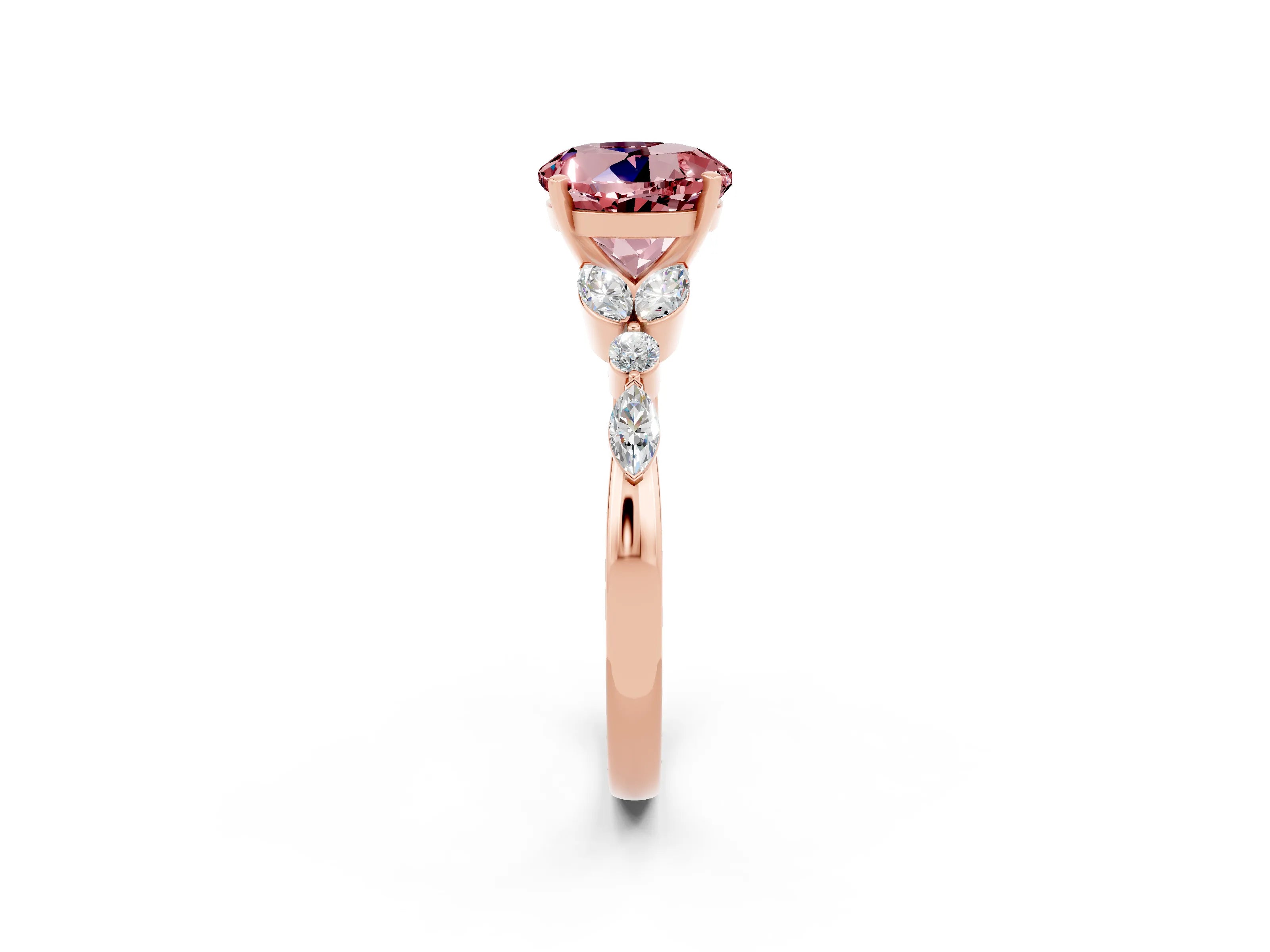 Rose gold Round Cut Morganite Solitaire Ring with Side Stones and Four-Prong Setting_14