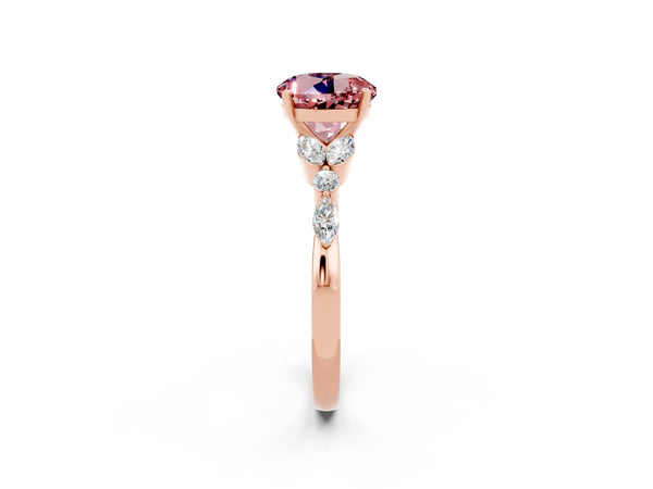Rose gold Round Cut Morganite Solitaire Ring with Side Stones and Four-Prong Setting