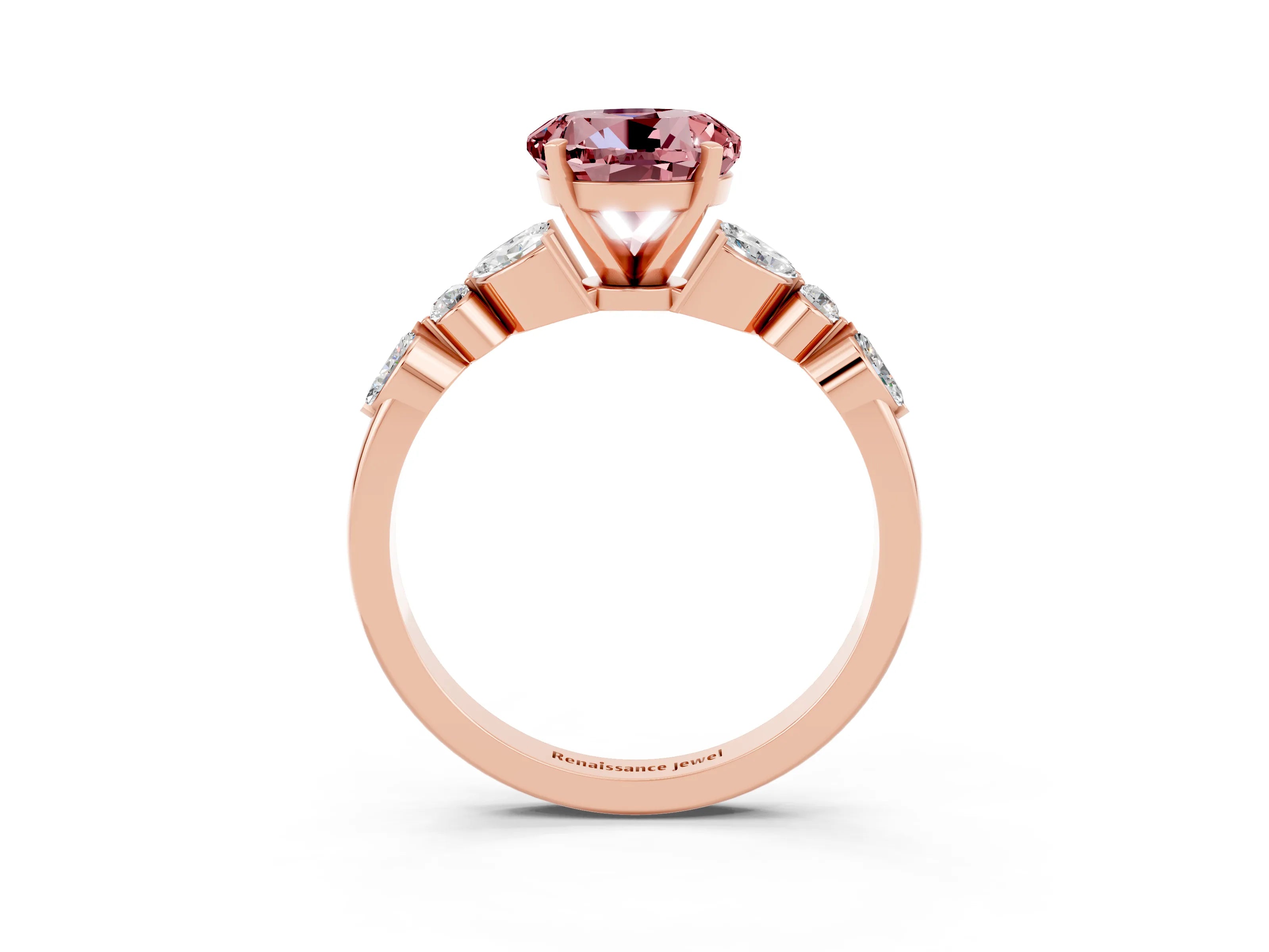 Rose gold Round Cut Morganite Solitaire Ring with Side Stones and Four-Prong Setting_15