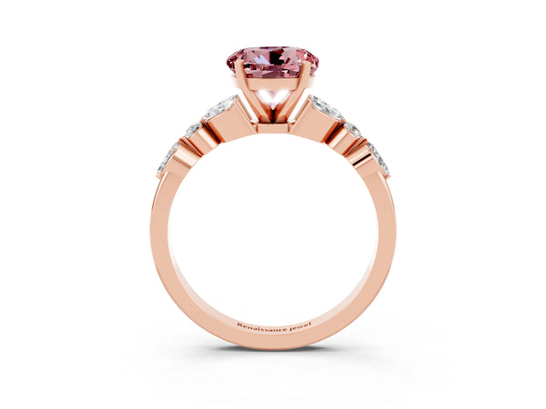 Rose gold Round Cut Morganite Solitaire Ring with Side Stones and Four-Prong Setting