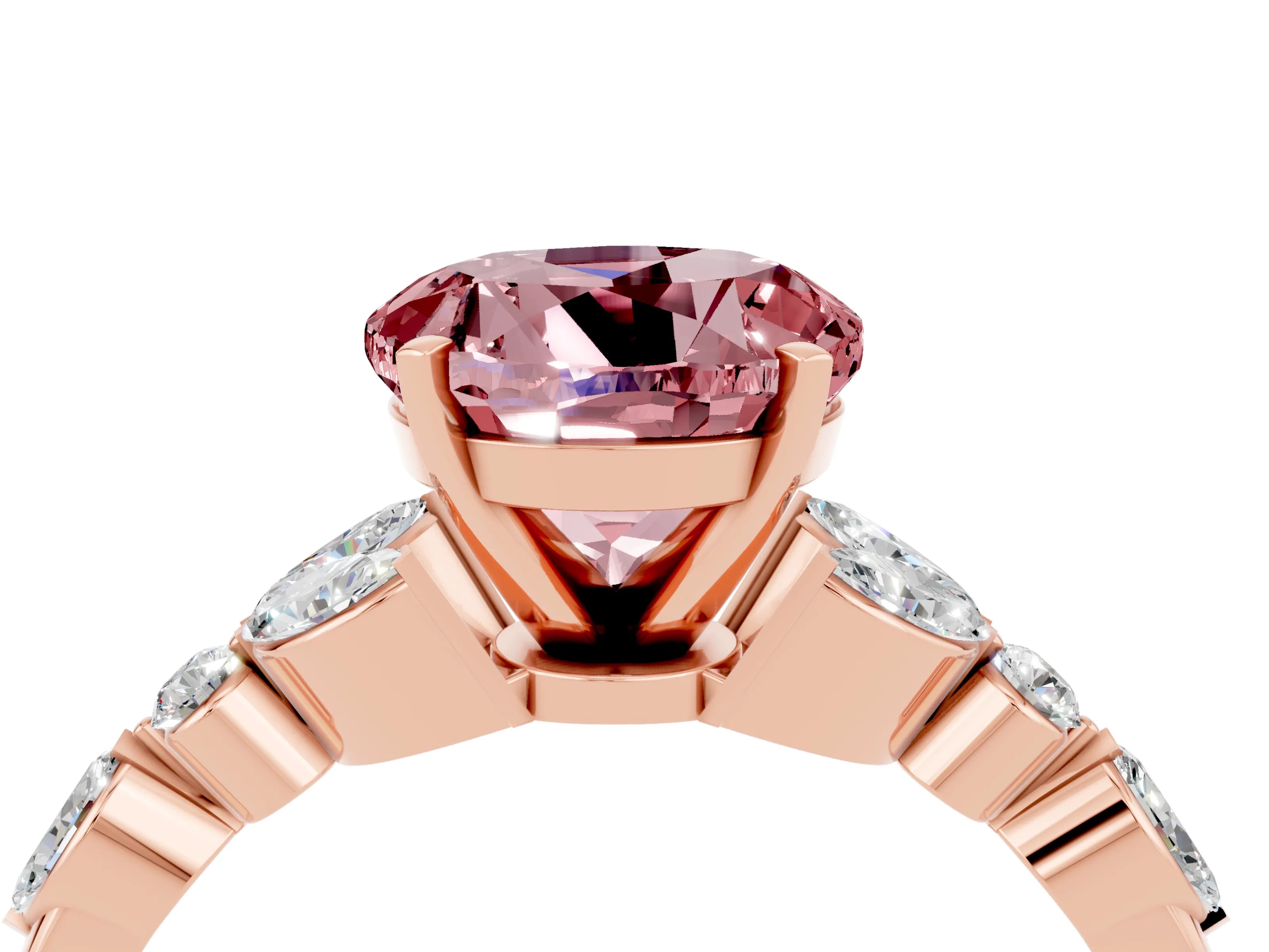 Rose gold Round Cut Morganite Solitaire Ring with Side Stones and Four-Prong Setting_16