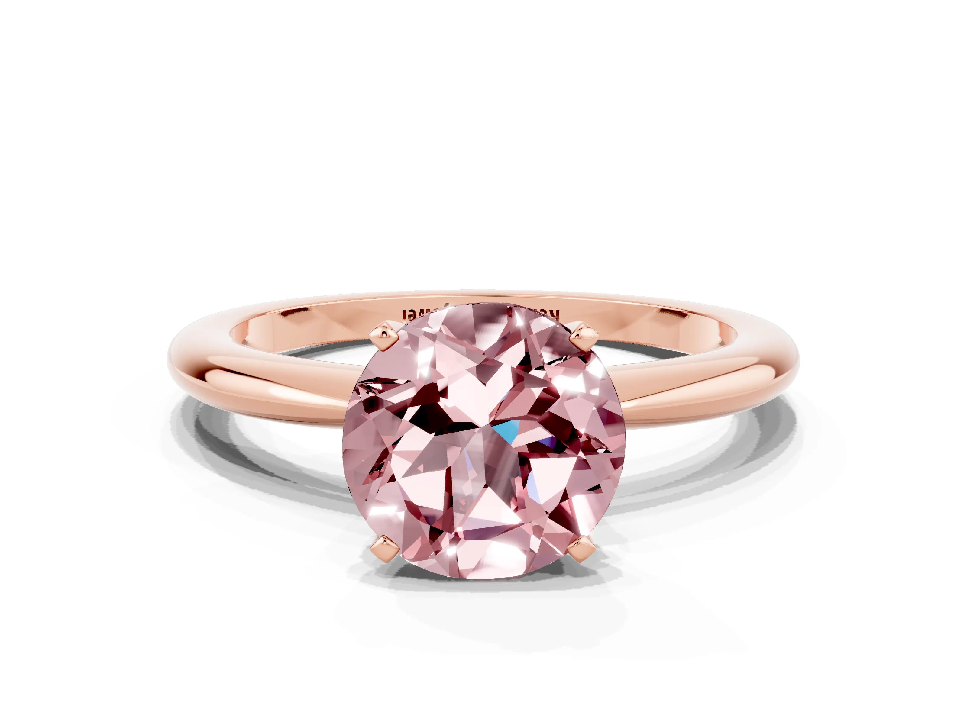 Rose gold Round Cut Morganite Solitaire Ring with Six-Prong Setting and Classic Band