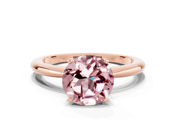 Rose gold Round Cut Morganite Solitaire Ring with Six-Prong Setting and Classic Band