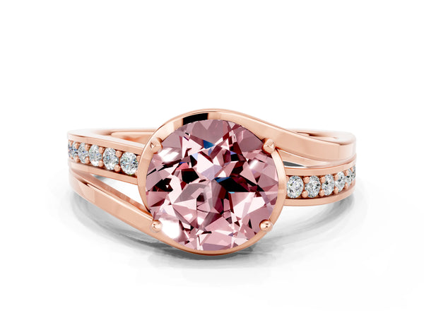 Rose gold Round Cut Morganite Solitaire Ring with Split Shank and Prong Setting