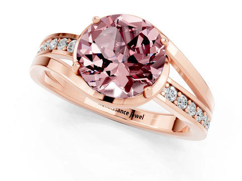 Rose gold Round Cut Morganite Solitaire Ring with Split Shank and Prong Setting_1