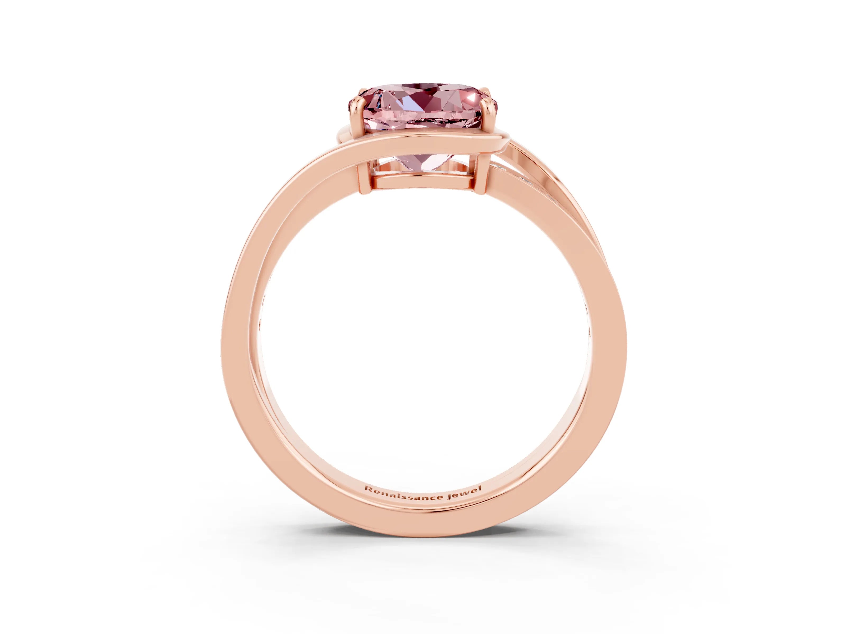 Rose gold Round Cut Morganite Solitaire Ring with Split Shank and Prong Setting_3