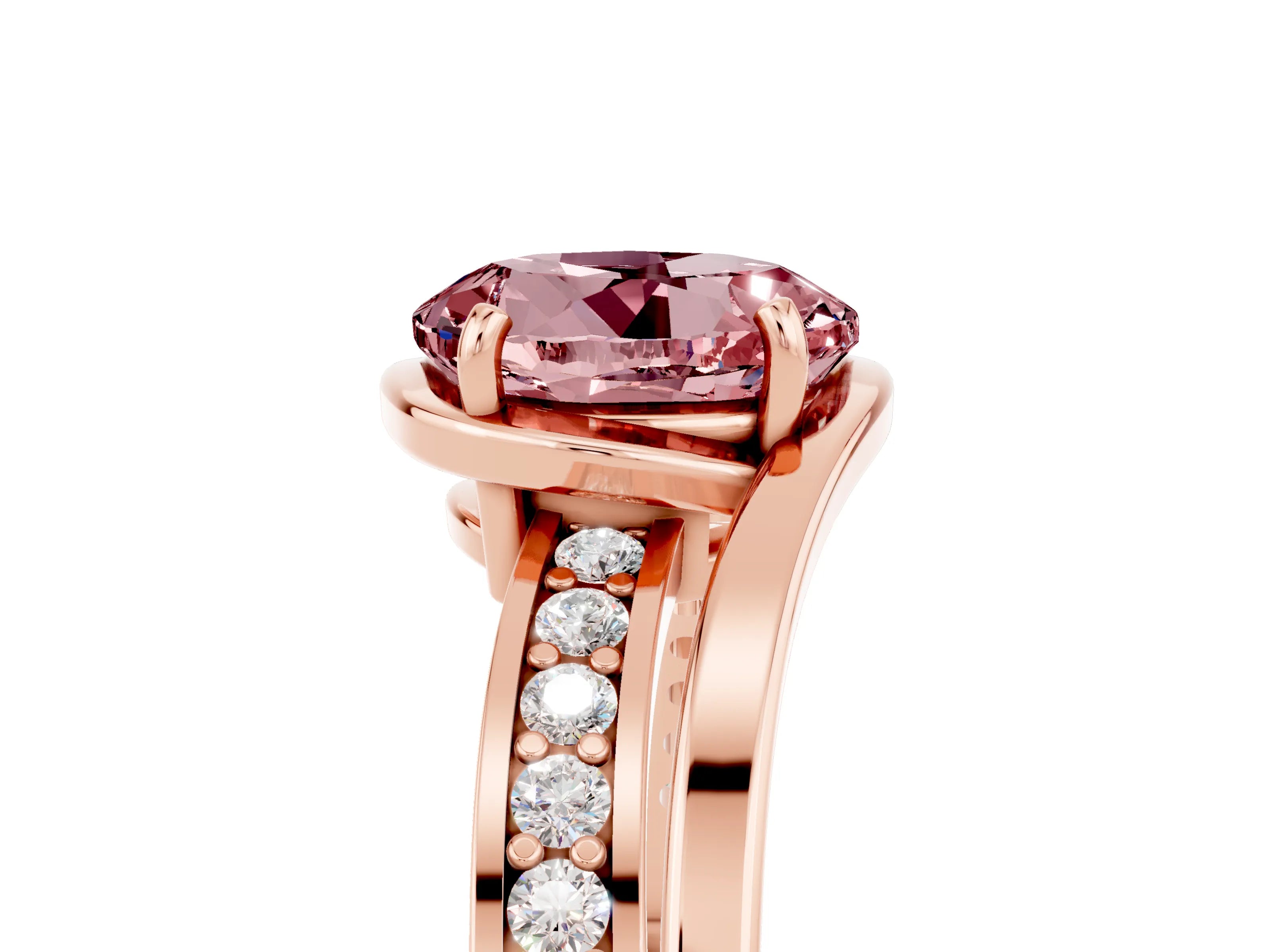 Rose gold Round Cut Morganite Solitaire Ring with Split Shank and Prong Setting_5