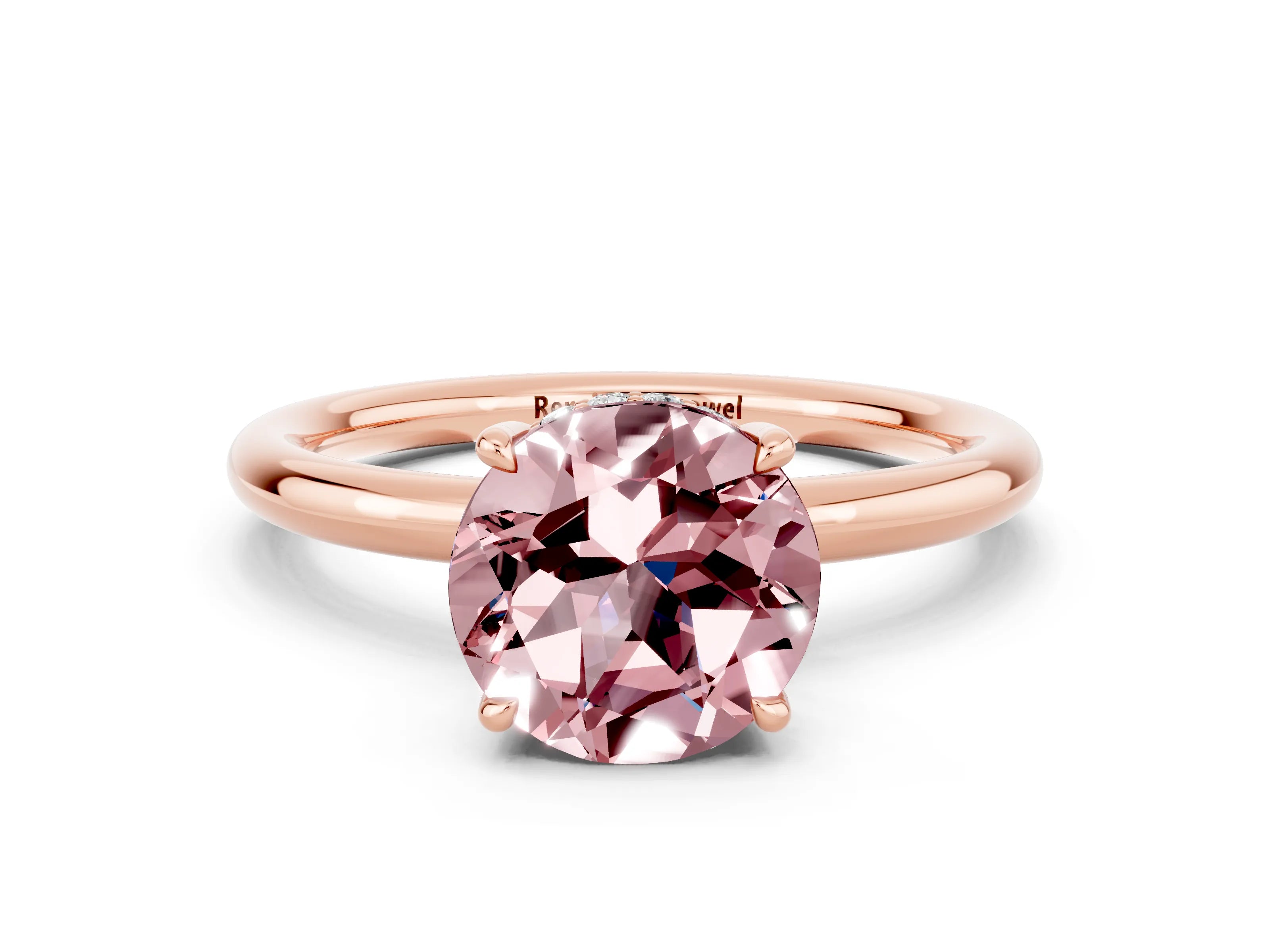 Rose gold Round Cut Morganite Solitaire Ring with Thin Band and Four-Prong Setting_12