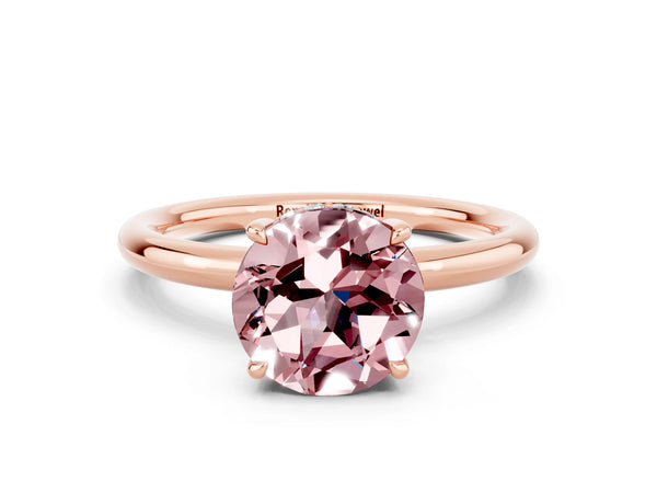 Rose gold Round Cut Morganite Solitaire Ring with Thin Band and Four-Prong Setting