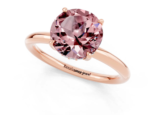 Rose gold Round Cut Morganite Solitaire Ring with Thin Band and Four-Prong Setting