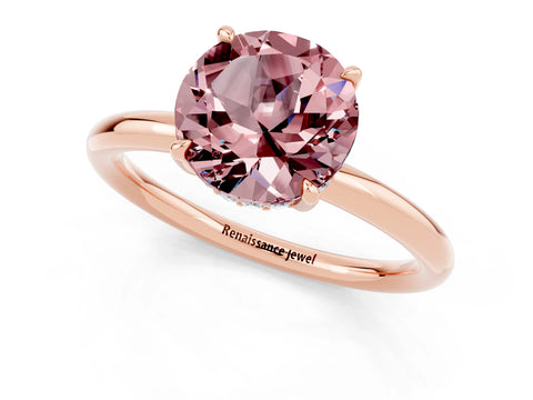 Rose gold Round Cut Morganite Solitaire Ring with Thin Band and Four-Prong Setting_13