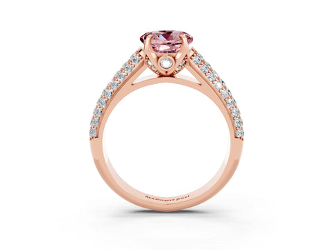 Rose gold Round Cut Morganite Solitaire Ring with Three-Row Pavé Band and Four-Prong Setting_15