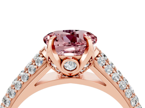 Rose gold Round Cut Morganite Solitaire Ring with Three-Row Pavé Band and Four-Prong Setting_16