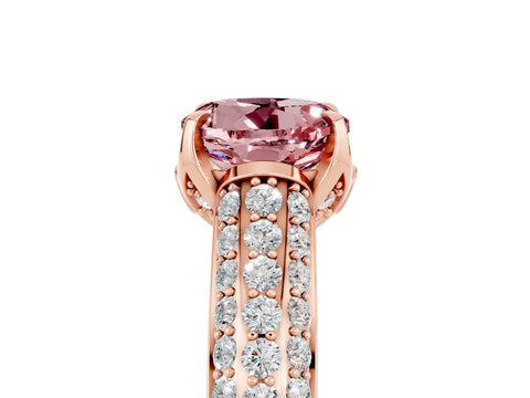 Rose gold Round Cut Morganite Solitaire Ring with Three-Row Pavé Band and Four-Prong Setting_17