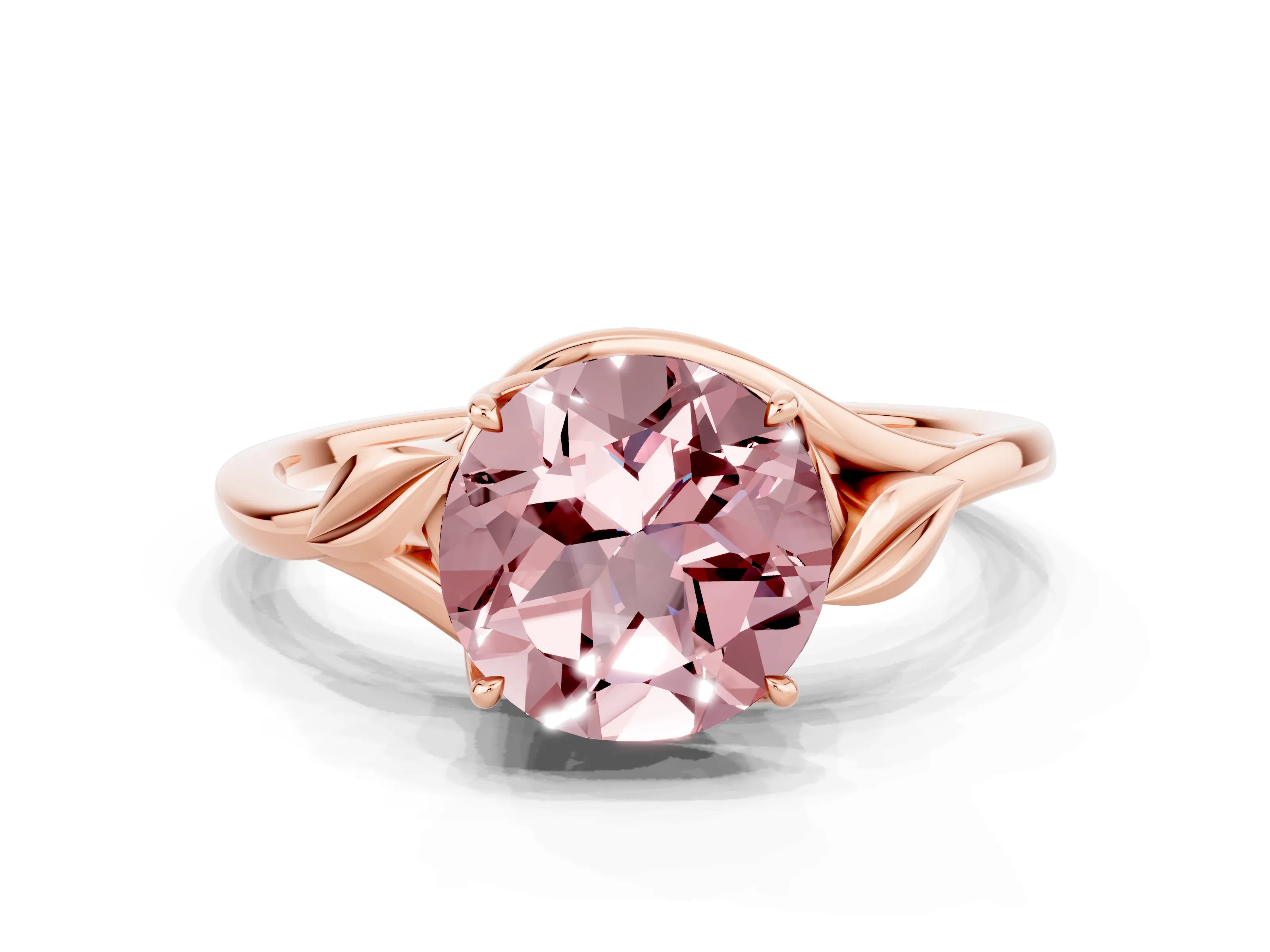 Rose gold Round Cut Morganite Solitaire Ring with Twist Band and Four-Prong Setting_24
