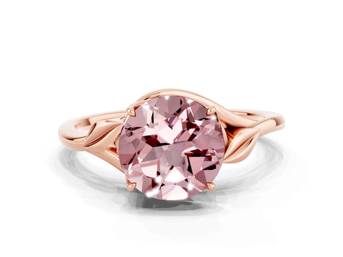 Rose gold Round Cut Morganite Solitaire Ring with Twist Band and Four-Prong Setting_24