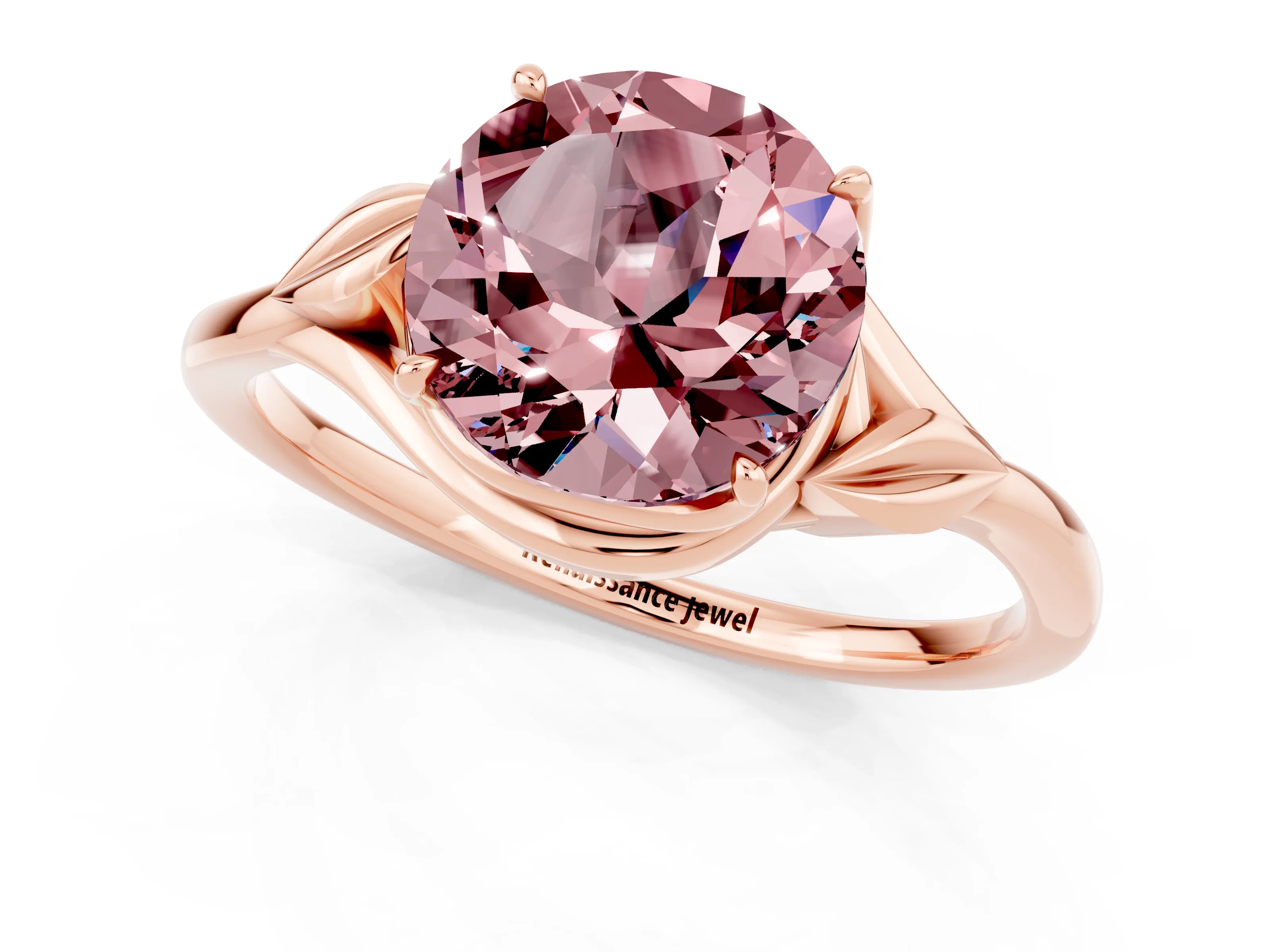 Rose gold Round Cut Morganite Solitaire Ring with Twist Band and Four-Prong Setting_25