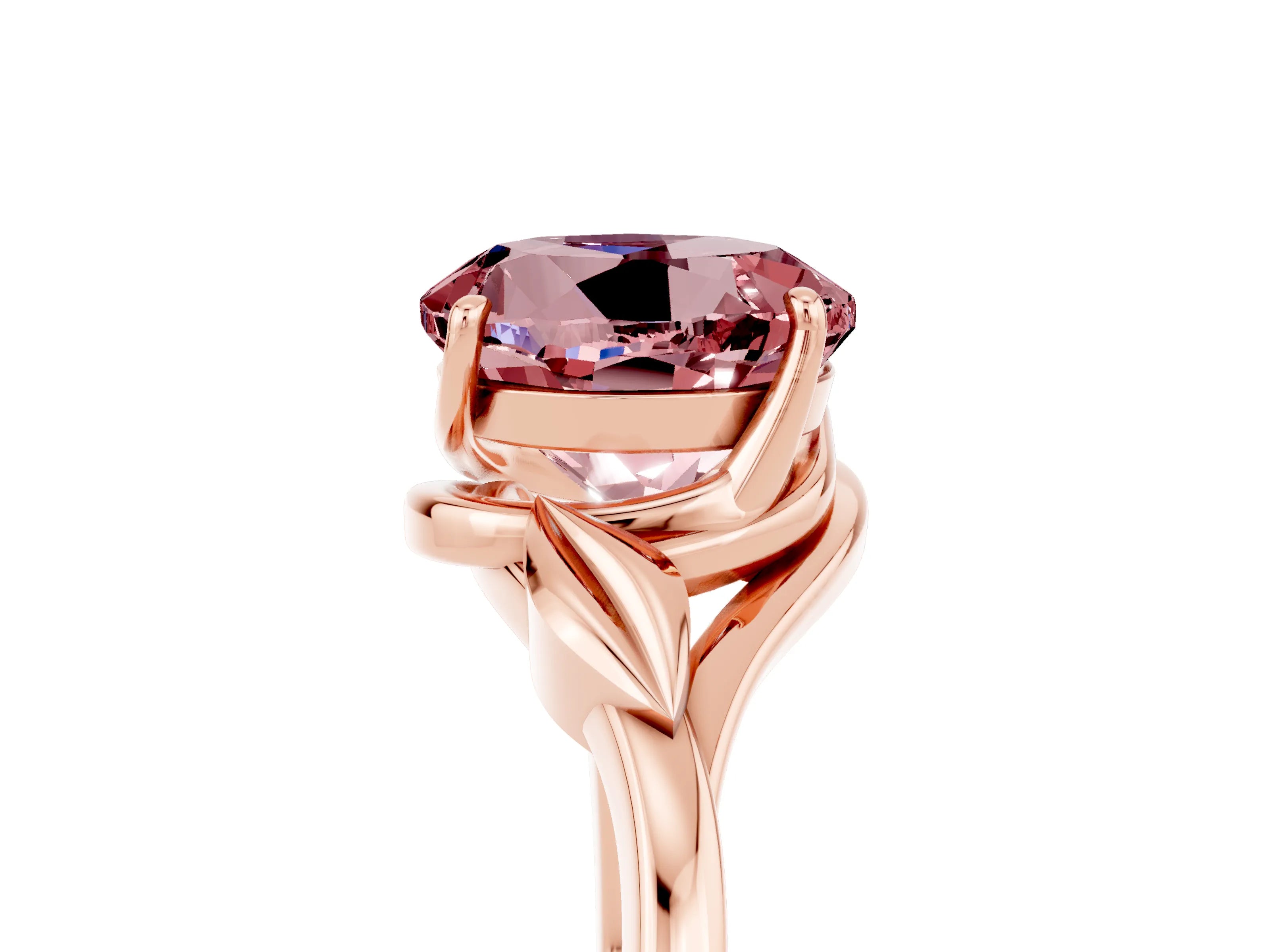 Rose gold Round Cut Morganite Solitaire Ring with Twist Band and Four-Prong Setting_29