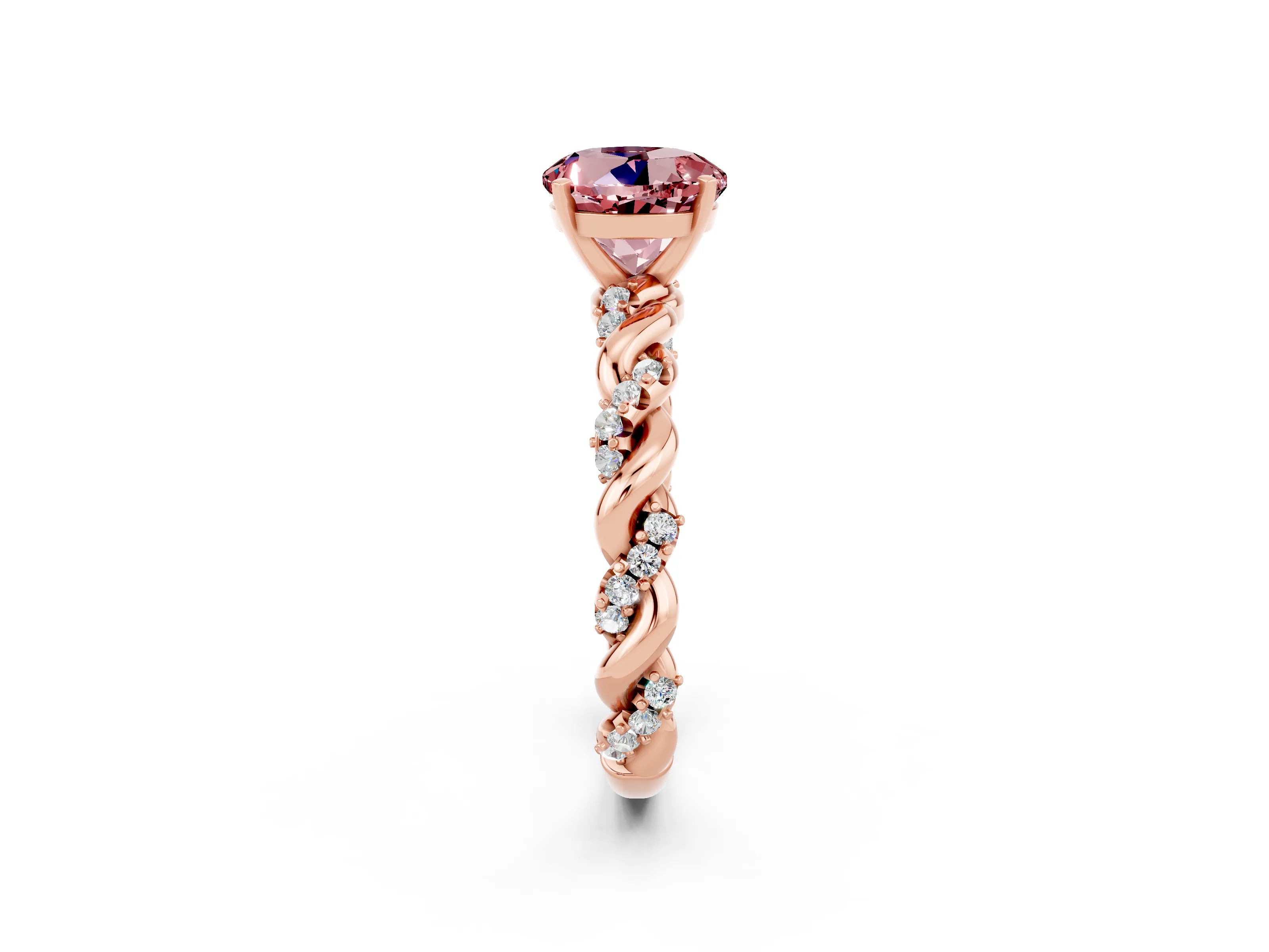 Rose gold Round Cut Morganite Solitaire Ring with Twisted Band and Pavé Accents_2