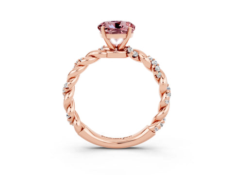 Rose gold Round Cut Morganite Solitaire Ring with Twisted Band and Pavé Accents_3