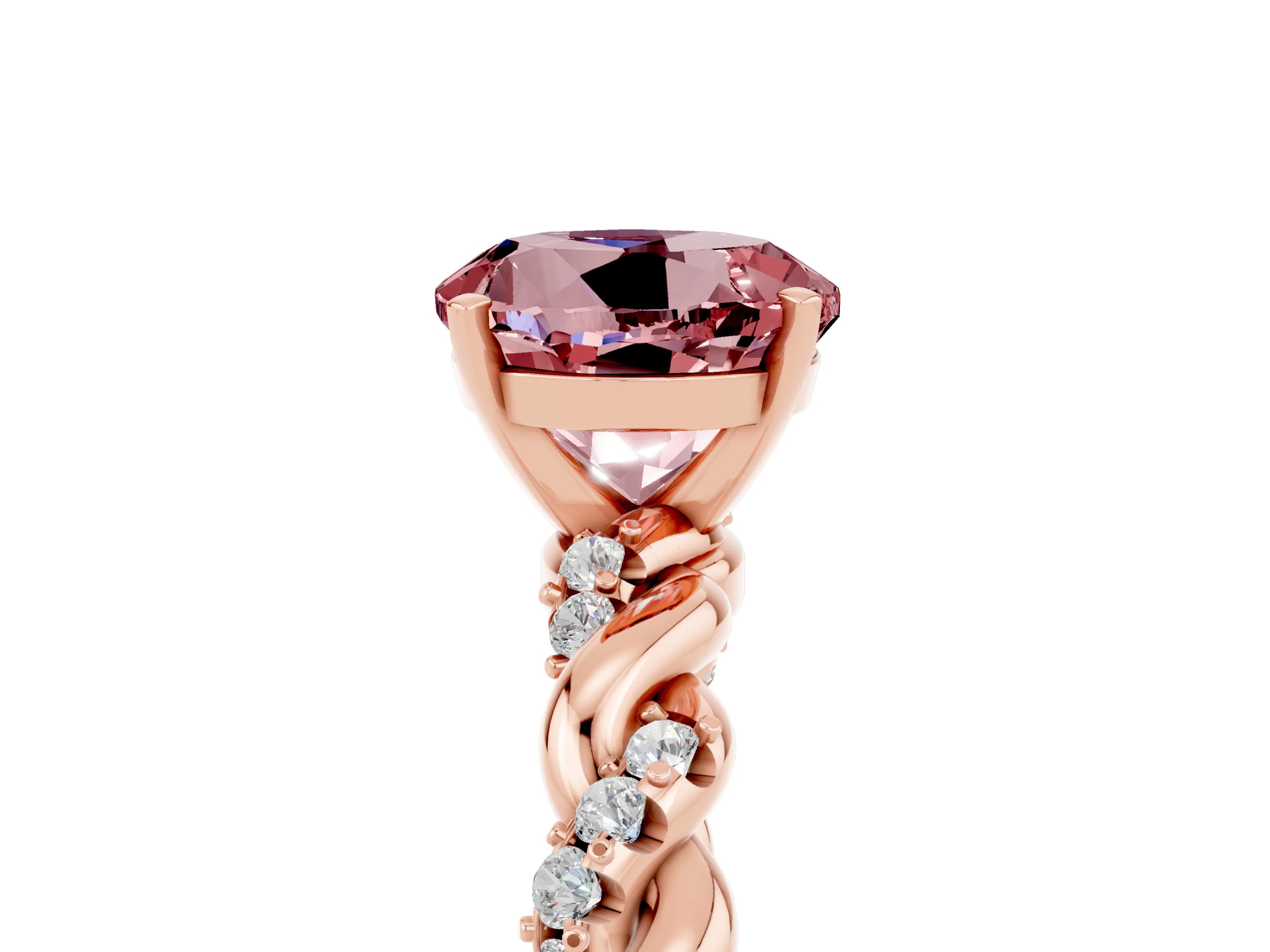 Rose gold Round Cut Morganite Solitaire Ring with Twisted Band and Pavé Accents_5