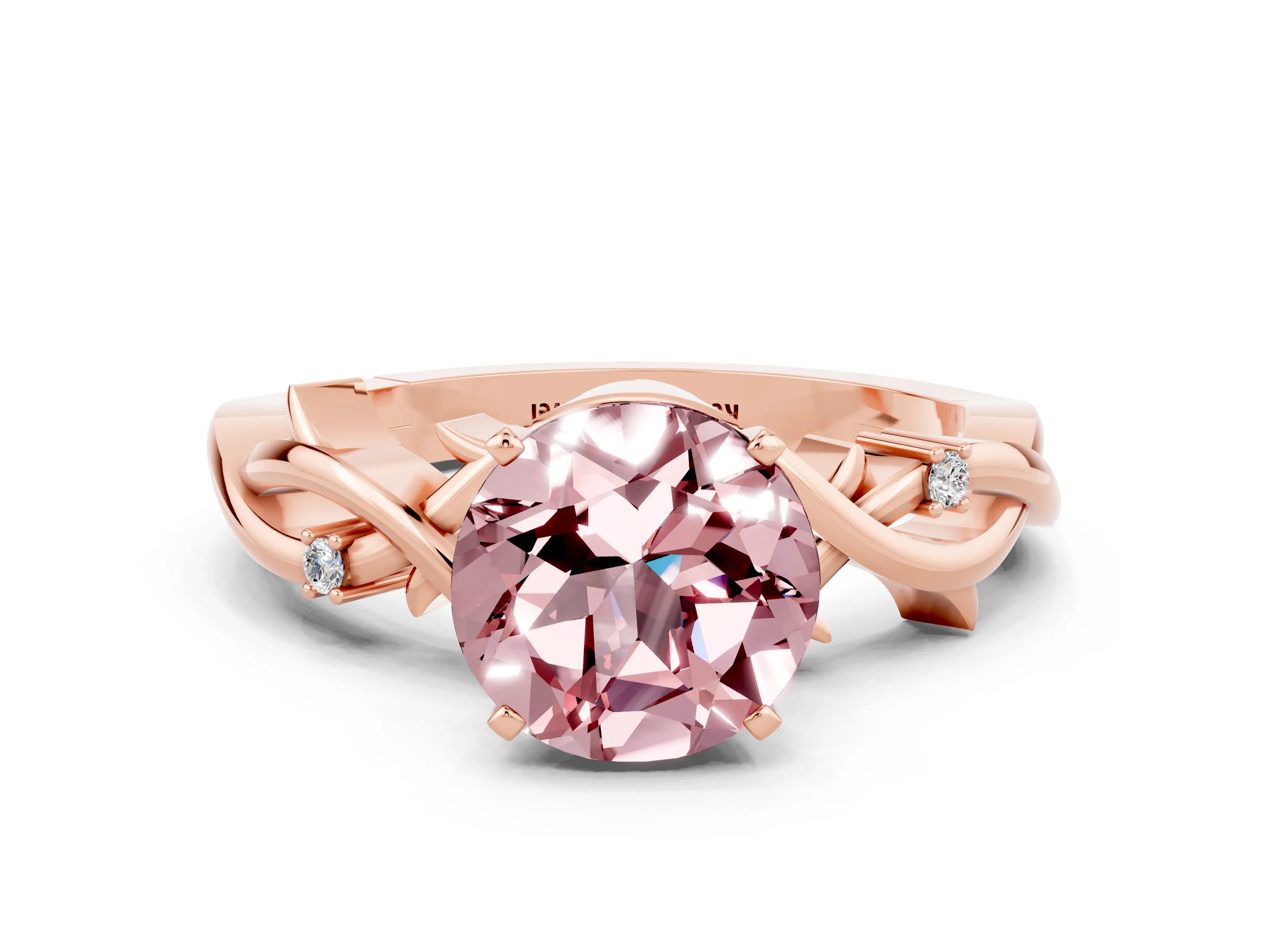 Rose gold Round Cut Morganite Solitaire Ring with Twisted Band and Prong Setting