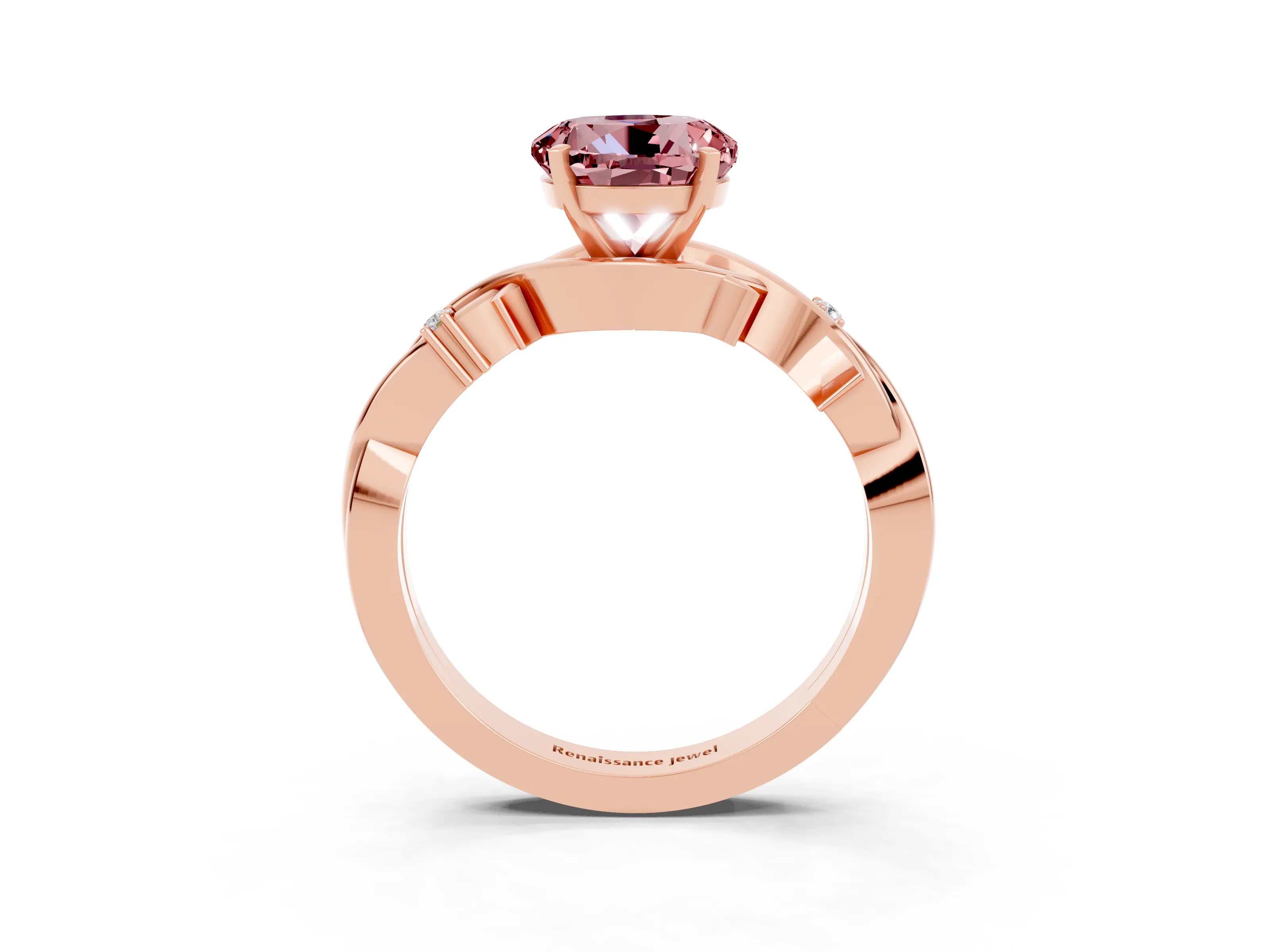 Rose gold Round Cut Morganite Solitaire Ring with Twisted Band and Prong Setting_3