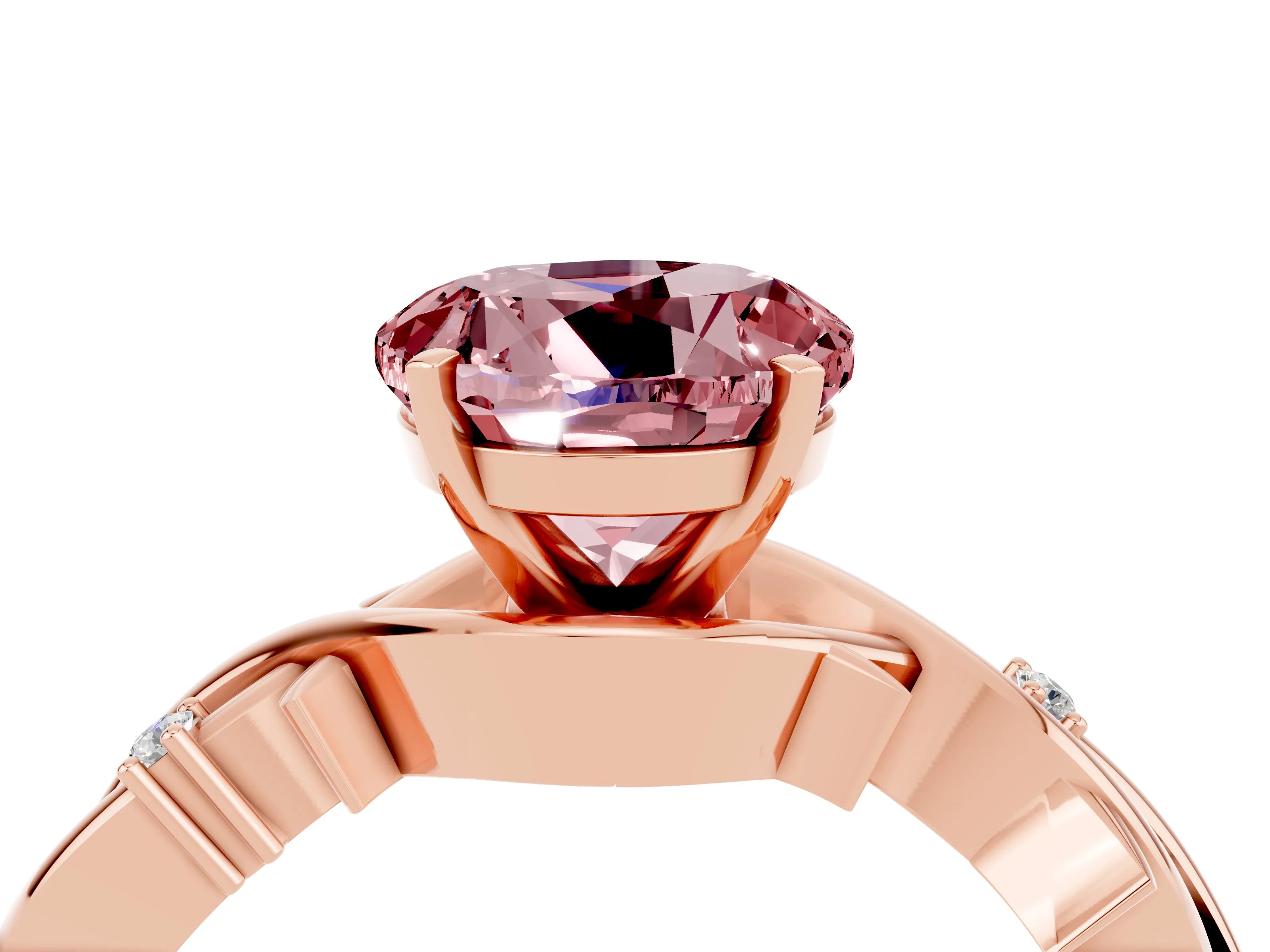 Rose gold Round Cut Morganite Solitaire Ring with Twisted Band and Prong Setting_4