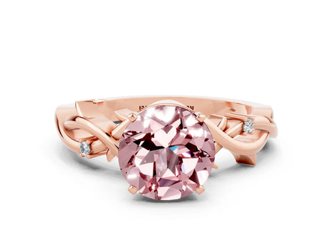 Rose gold Round Cut Morganite Solitaire Ring with Twisted Band and Prong Setting