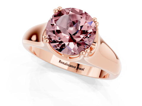 Rose gold Round Cut Morganite Solitaire Ring with Wide Band and Prong Setting_1