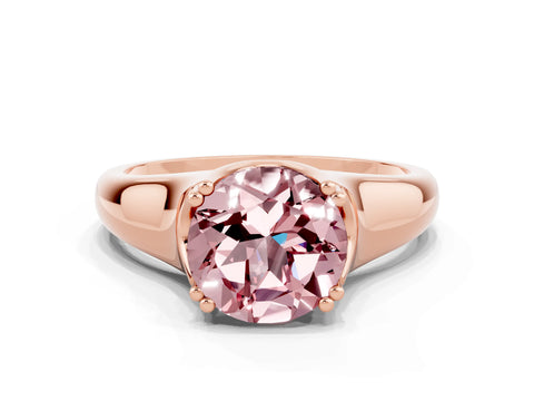 Rose gold Round Cut Morganite Solitaire Ring with Wide Band and Prong Setting