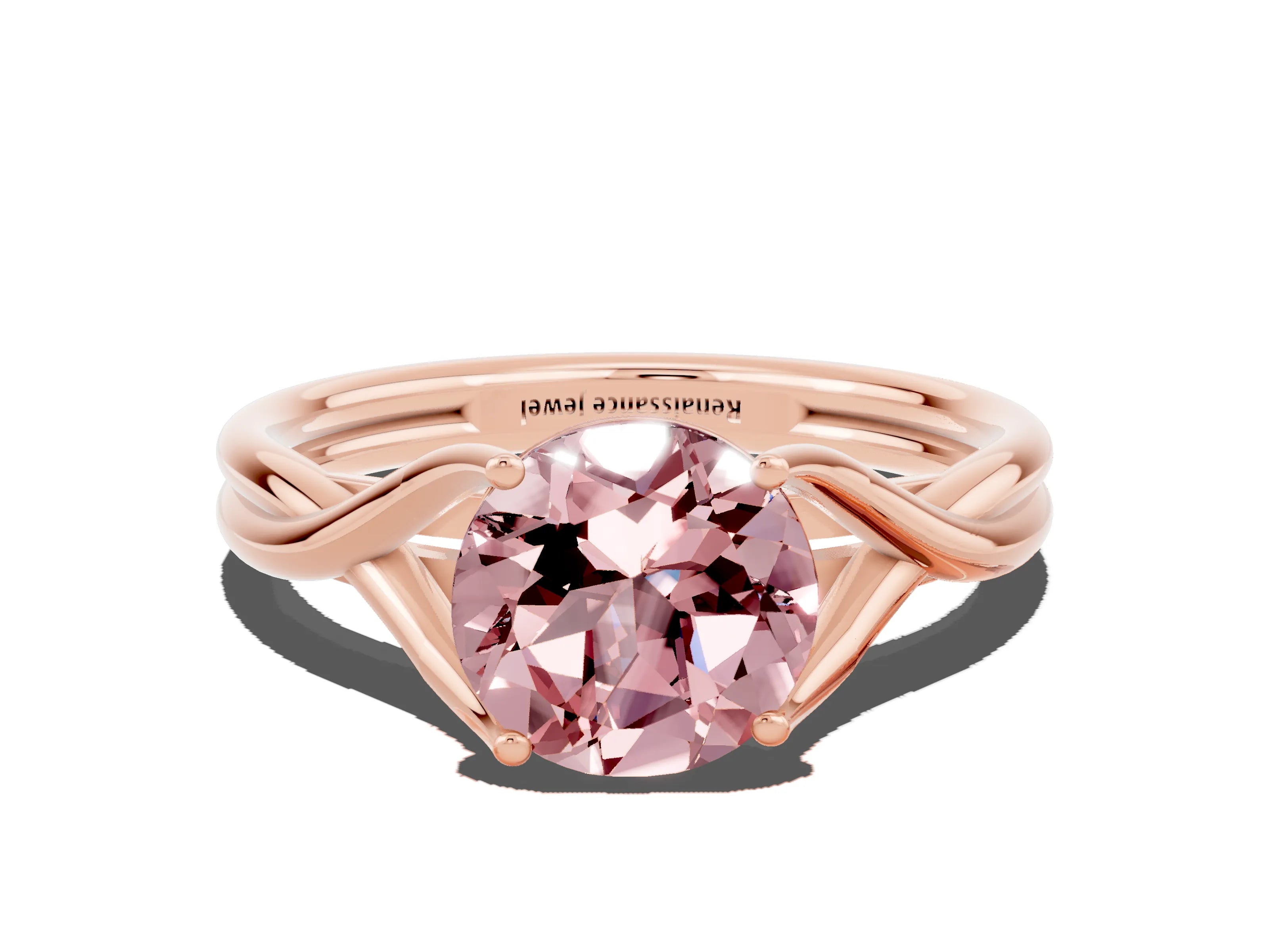 Rose gold Round Cut Morganite Solitaire Twist Band Prong Setting Ring_36