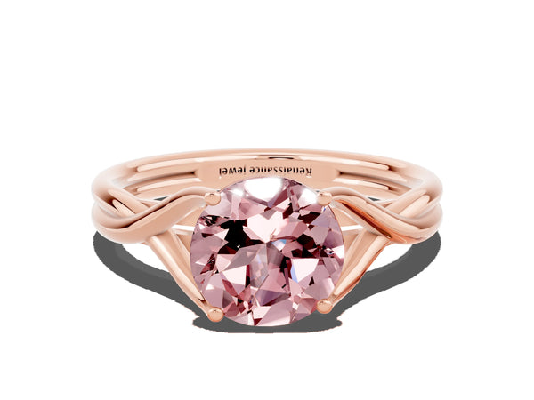 Rose gold Round Cut Morganite Solitaire Twist Band Prong Setting Ring