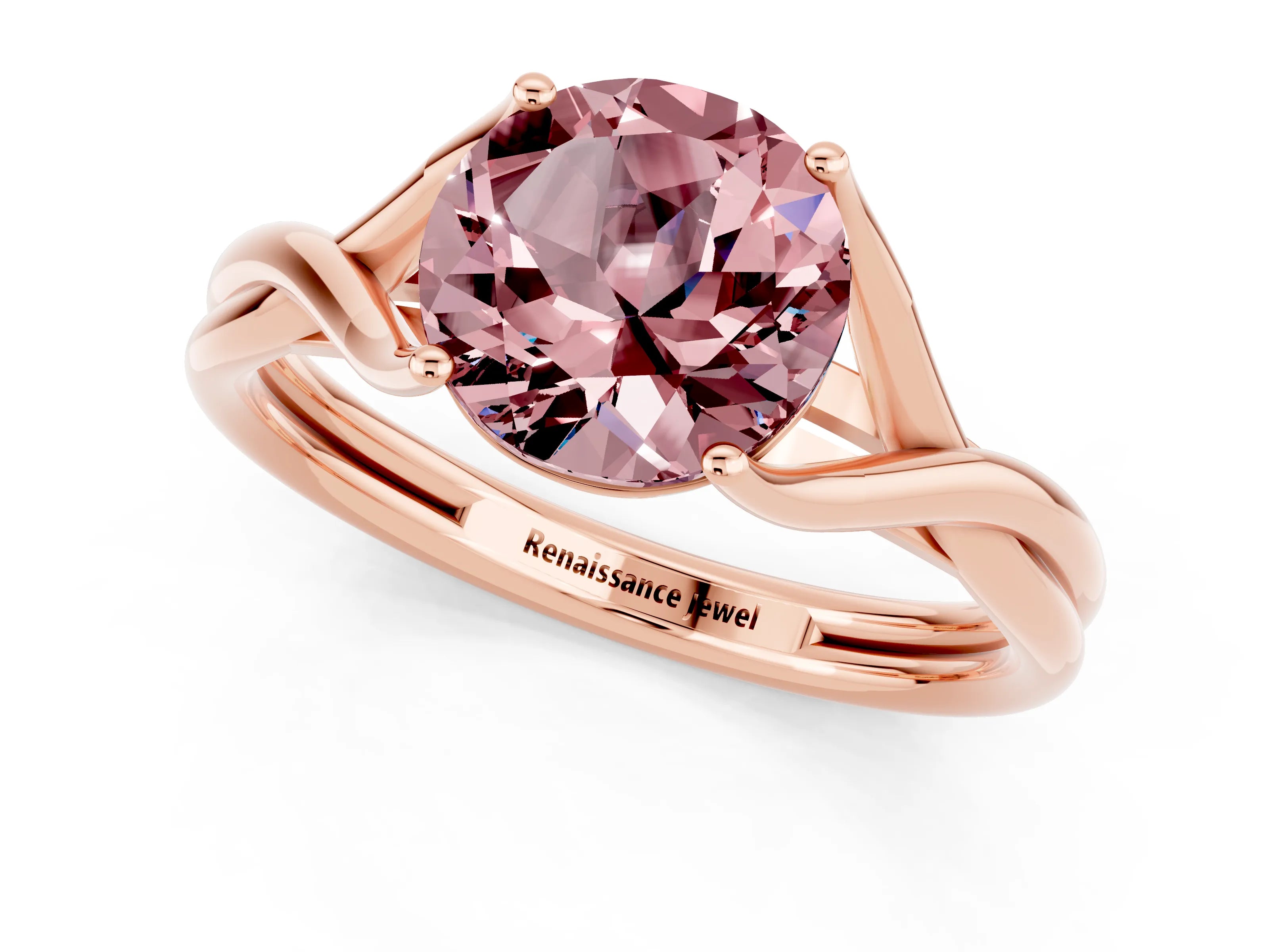 Rose gold Round Cut Morganite Solitaire Twist Band Prong Setting Ring_37