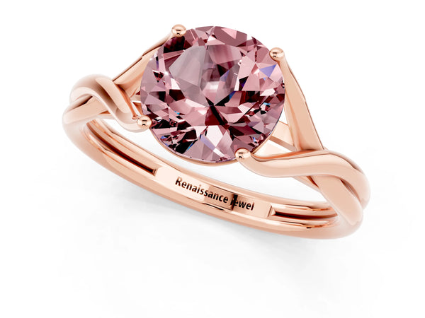 Rose gold Round Cut Morganite Solitaire Twist Band Prong Setting Ring