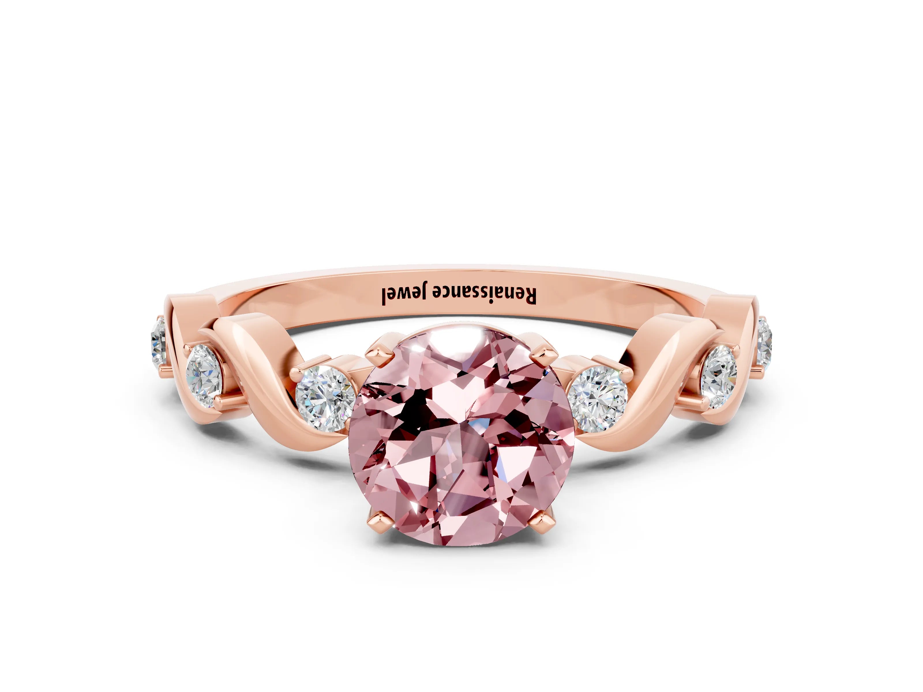 Rose gold Round Cut Morganite Solitaire Twisted Band with Round  Accents and Prong Setting_12
