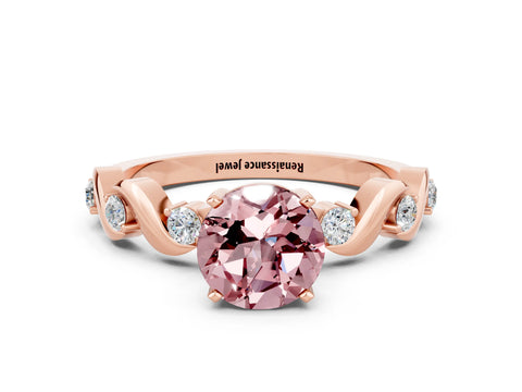 Rose gold Round Cut Morganite Solitaire Twisted Band with Round  Accents and Prong Setting_12