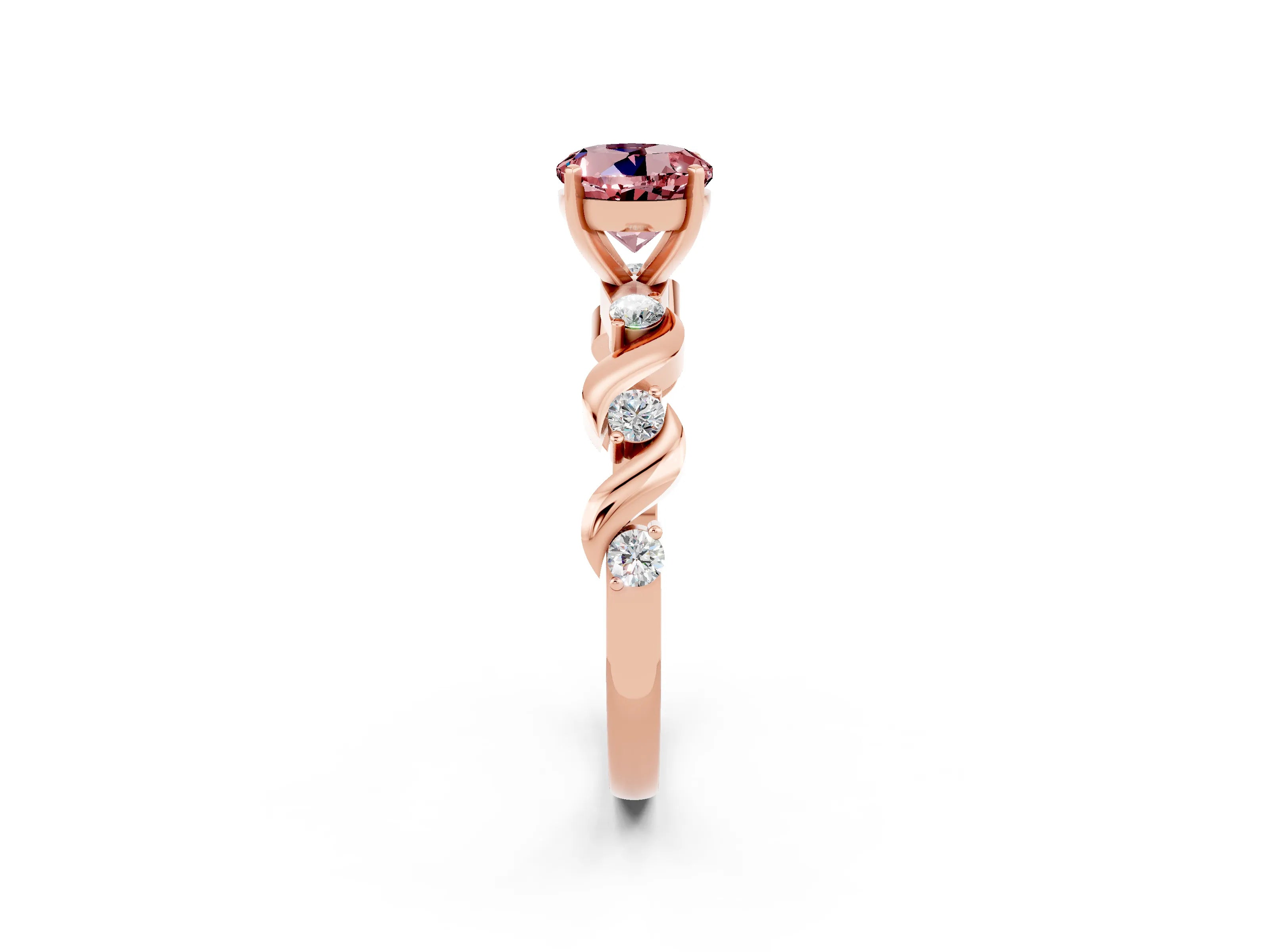 Rose gold Round Cut Morganite Solitaire Twisted Band with Round  Accents and Prong Setting_14