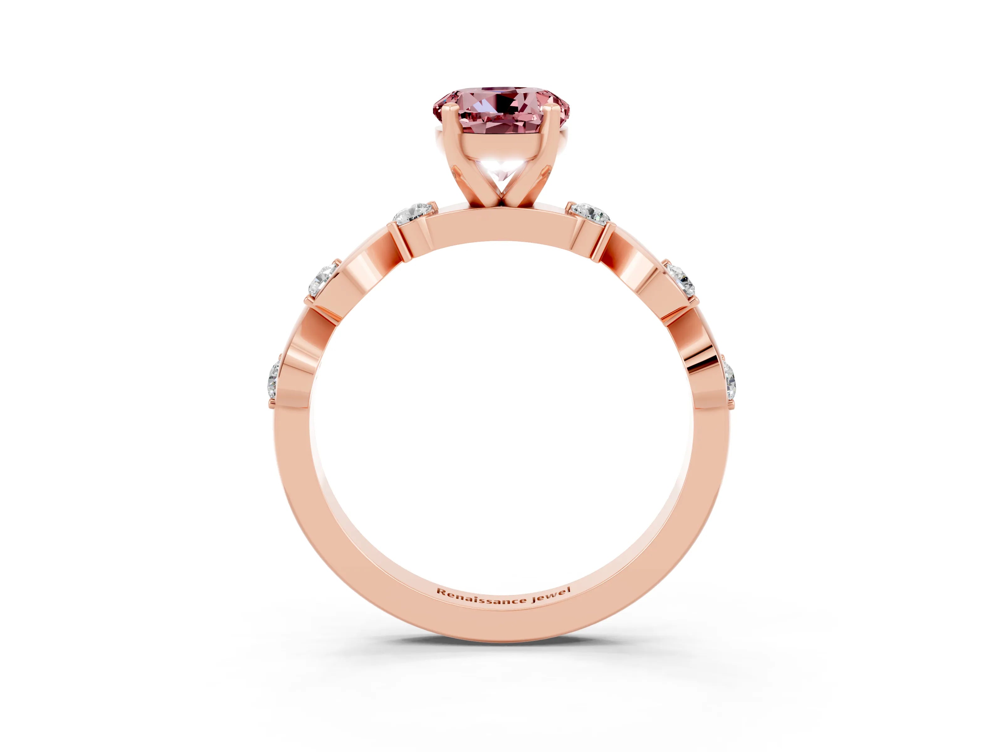 Rose gold Round Cut Morganite Solitaire Twisted Band with Round  Accents and Prong Setting_15
