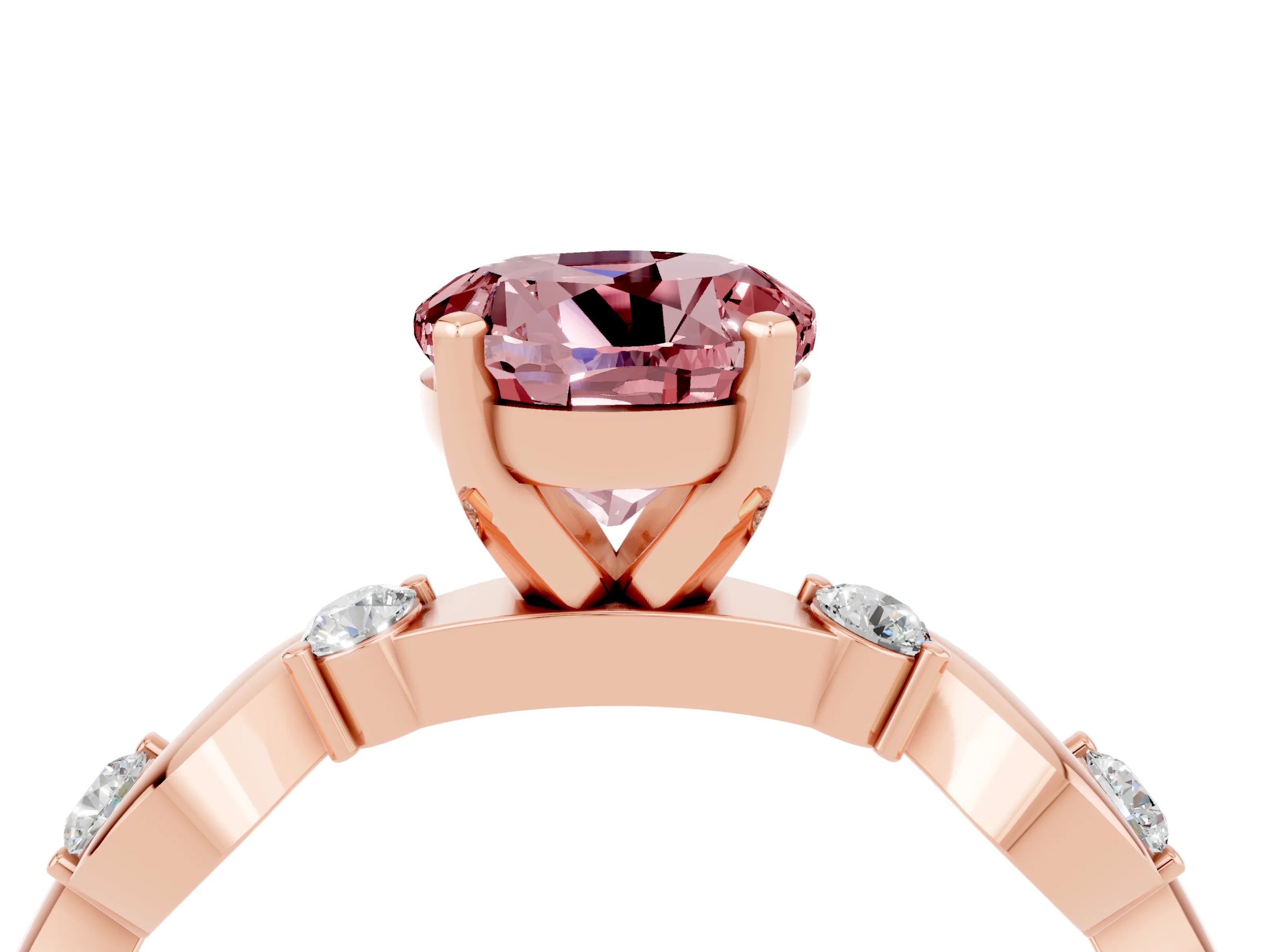 Rose gold Round Cut Morganite Solitaire Twisted Band with Round  Accents and Prong Setting_16