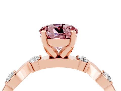 Rose gold Round Cut Morganite Solitaire Twisted Band with Round  Accents and Prong Setting_16