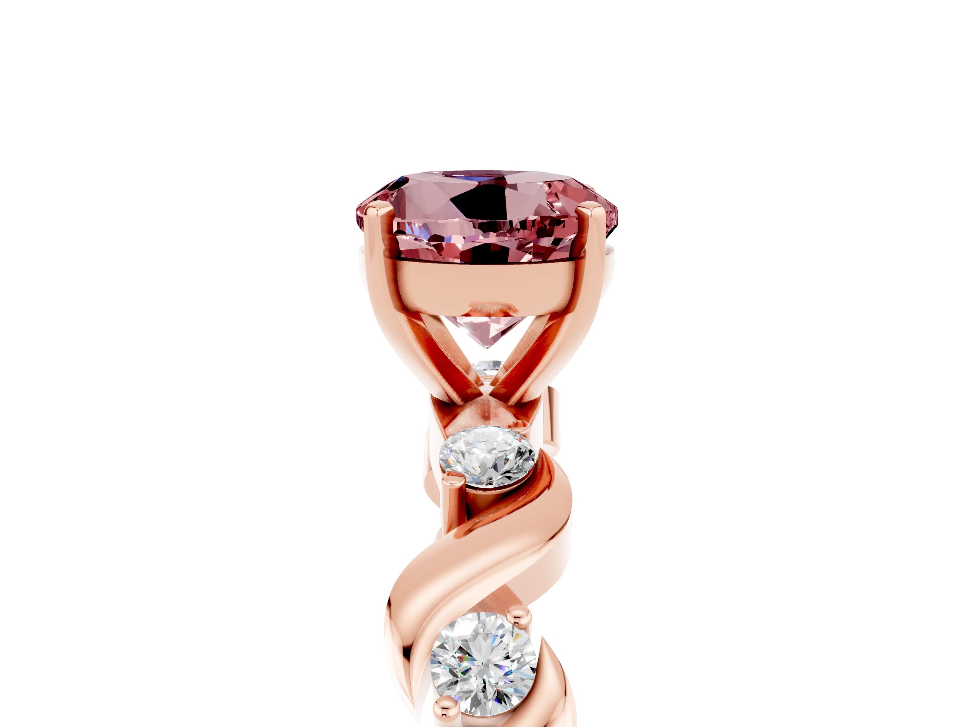 Rose gold Round Cut Morganite Solitaire Twisted Band with Round  Accents and Prong Setting_17