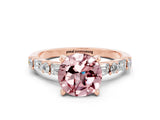 Rose gold Round Cut Morganite Solitaire with Side Baguettes and Channel Set Band