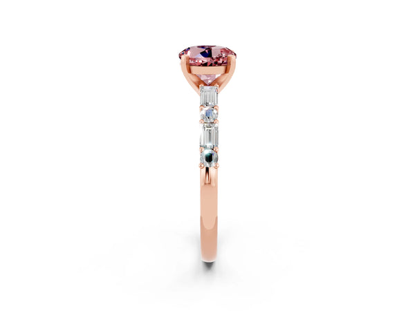 Rose gold Round Cut Morganite Solitaire with Side Baguettes and Channel Set Band